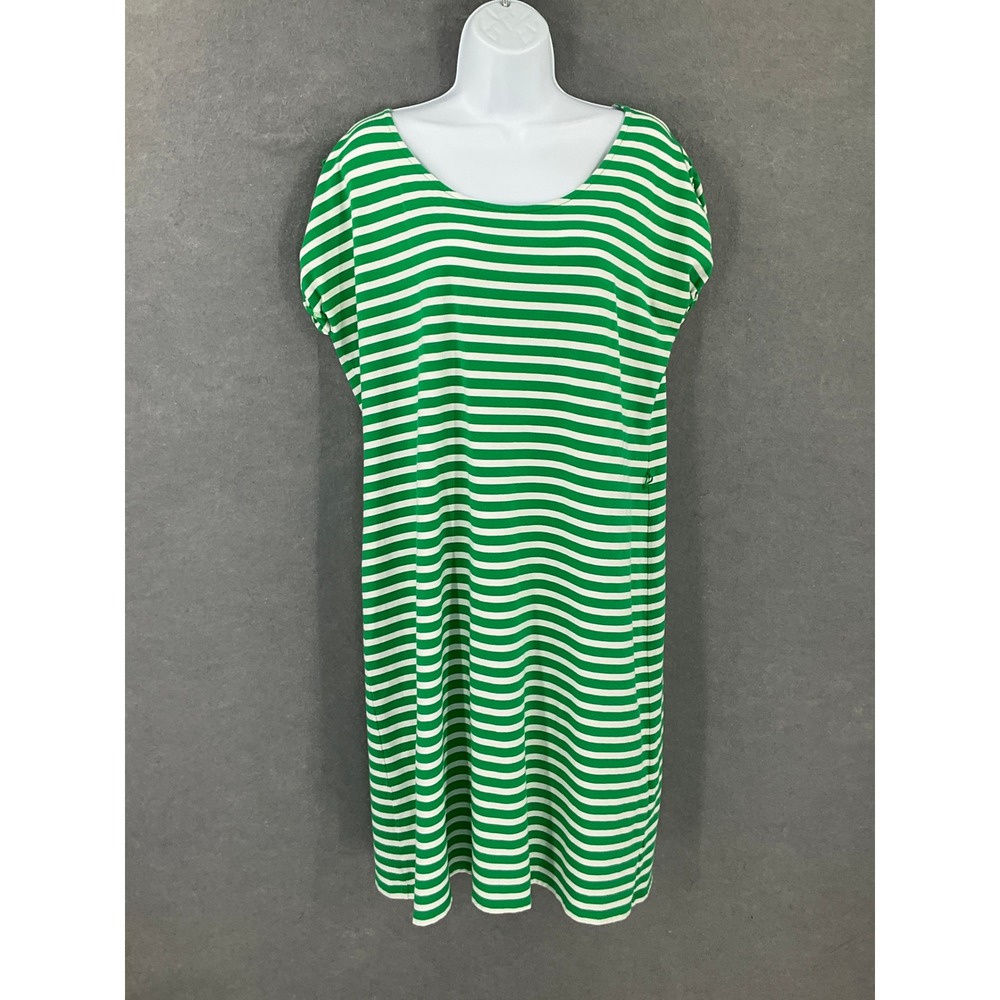 Talbots Woman Sz 1X Green White Striped Knit Casual Midi Dress Travel